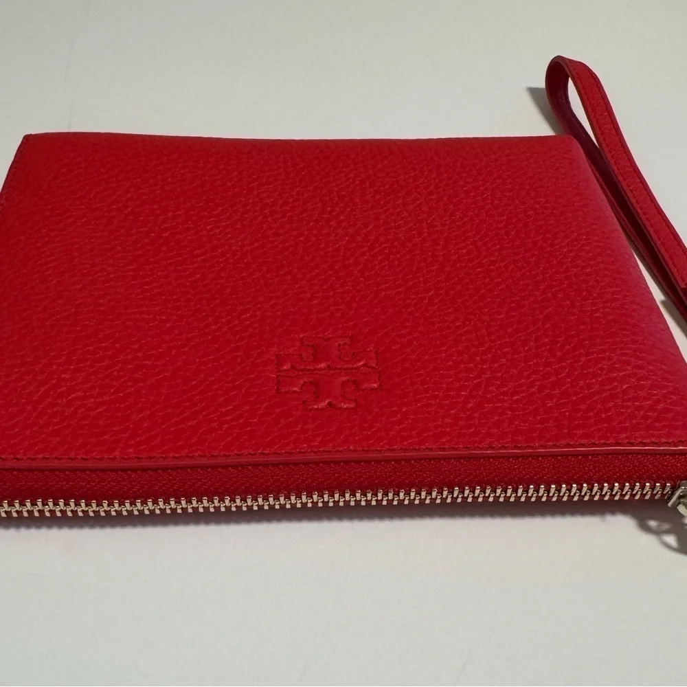 Tory Burch Women's deep red  Large Pebbled zip around clutch/wallet